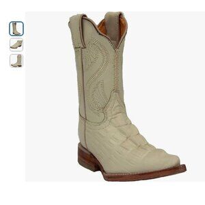 Toddler/Kids Leather Snip Toe Cowboy Boots Bone Faux Alligator Size 12